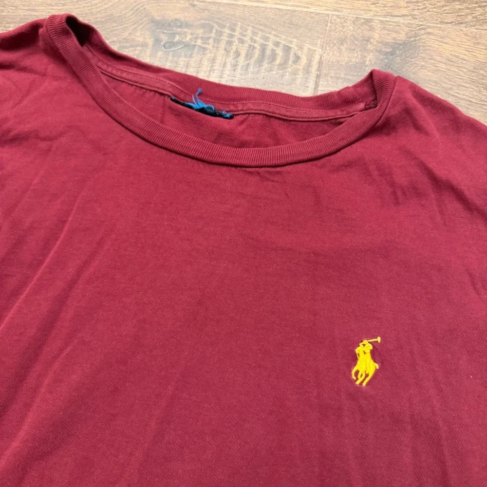 Polo Ralph Lauren Mens Long Sleeve T-Shirt Burgundy Maroon Yellow Pony XL